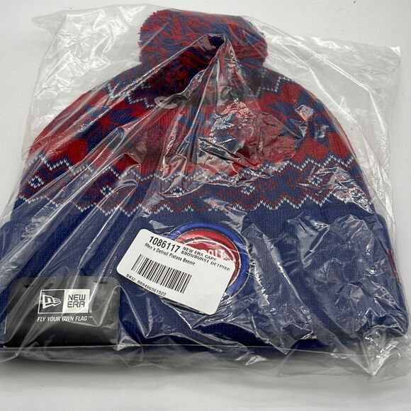 New Era NBA Detroit Pistons Snow burst Pom Cuffed Knit Mens warm Beanie NWT - Picture 3 of 5
